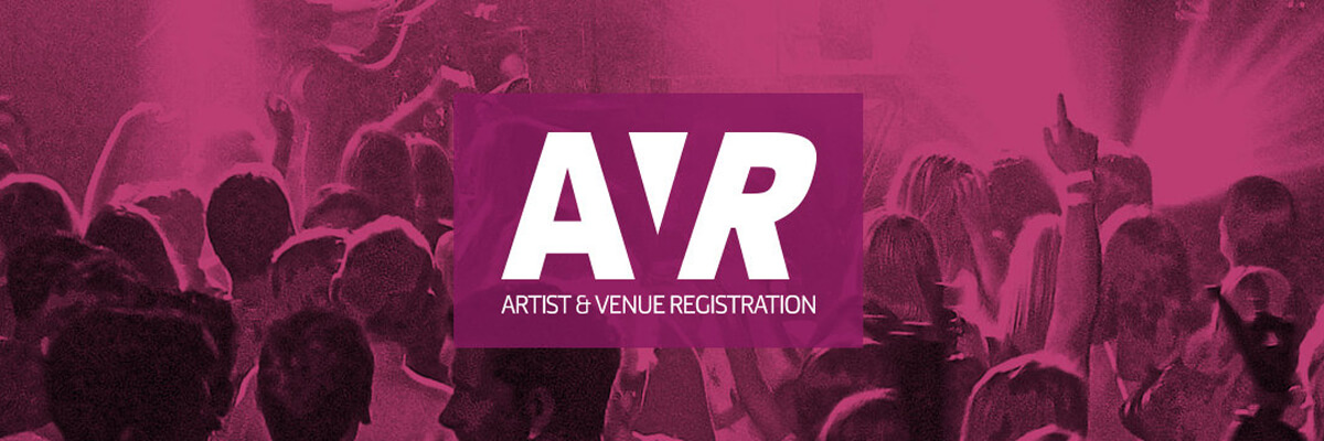 crowd of people from behind under a purple overlay. AVR logo placed over the image
