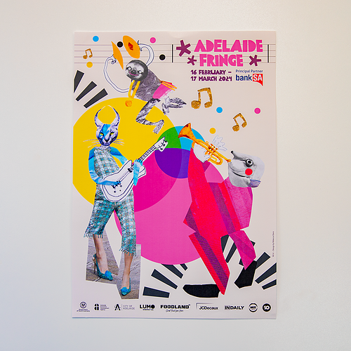 Adelaide Fringe poster 'All In' designed by Rebecca Davis. The poster is on a white background. 